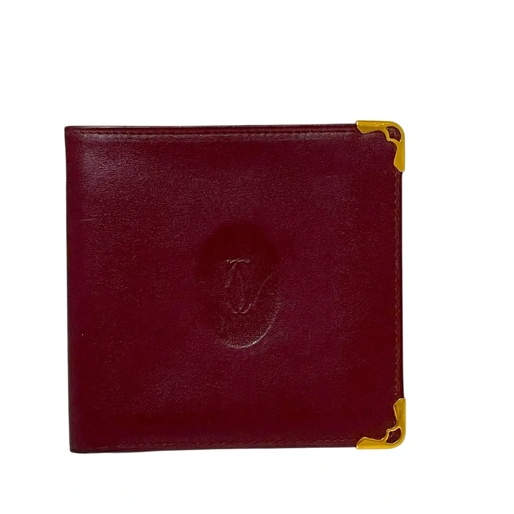 🌟🌟Cartier Burgundy Leather Card Holder with Gold Details